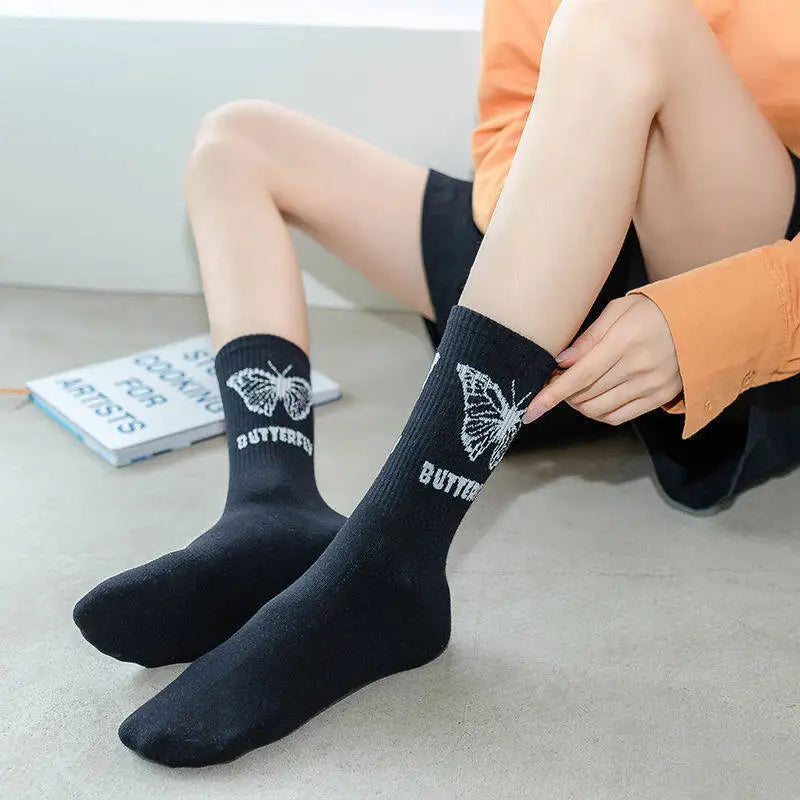 Women's Butterfly Print Mid-Crew Socks – Spring Summer Knit Mid-Crew Socks PLUSH