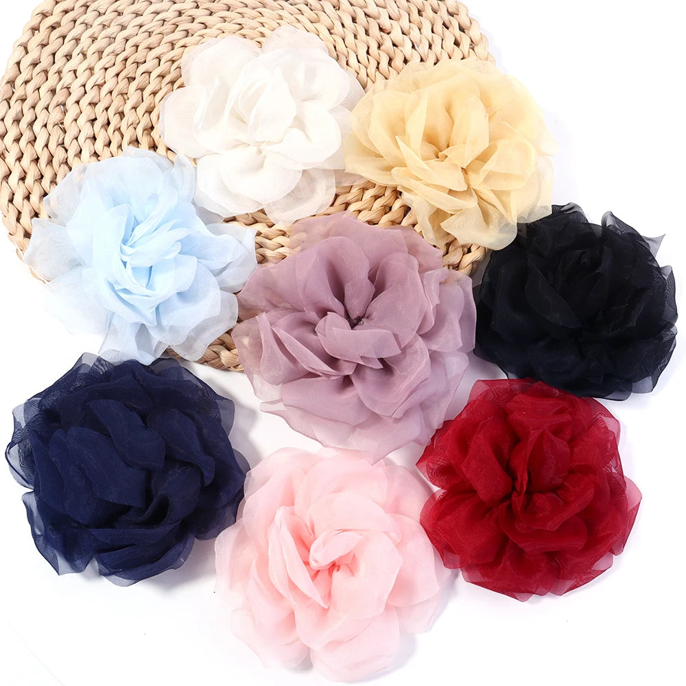 2pcs 10cm Chiffon Flower Appliques – DIY Hair & Clothes Decor Fabric Flower Appliques PLUSH