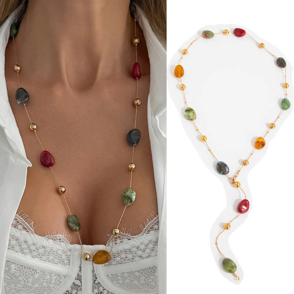 Vintage Y-Shape Colorful Beaded Bohemian Layered Necklace Beaded Pendant Necklace PLUSH Style 2