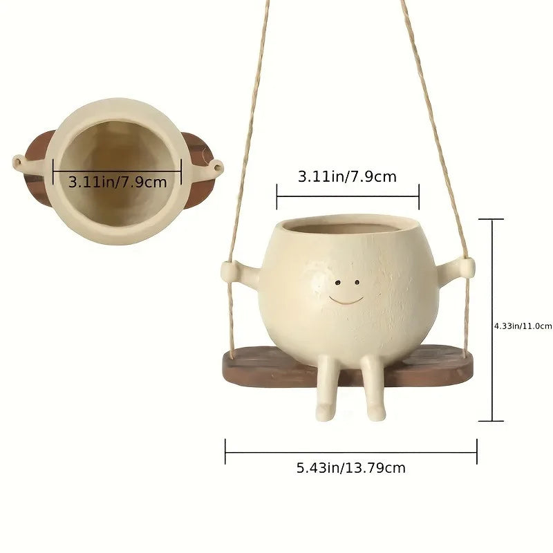 Resin Hanging Planter – Smiling Face Succulent Pot Decor Hanging Planter Pot PLUSH smiling face