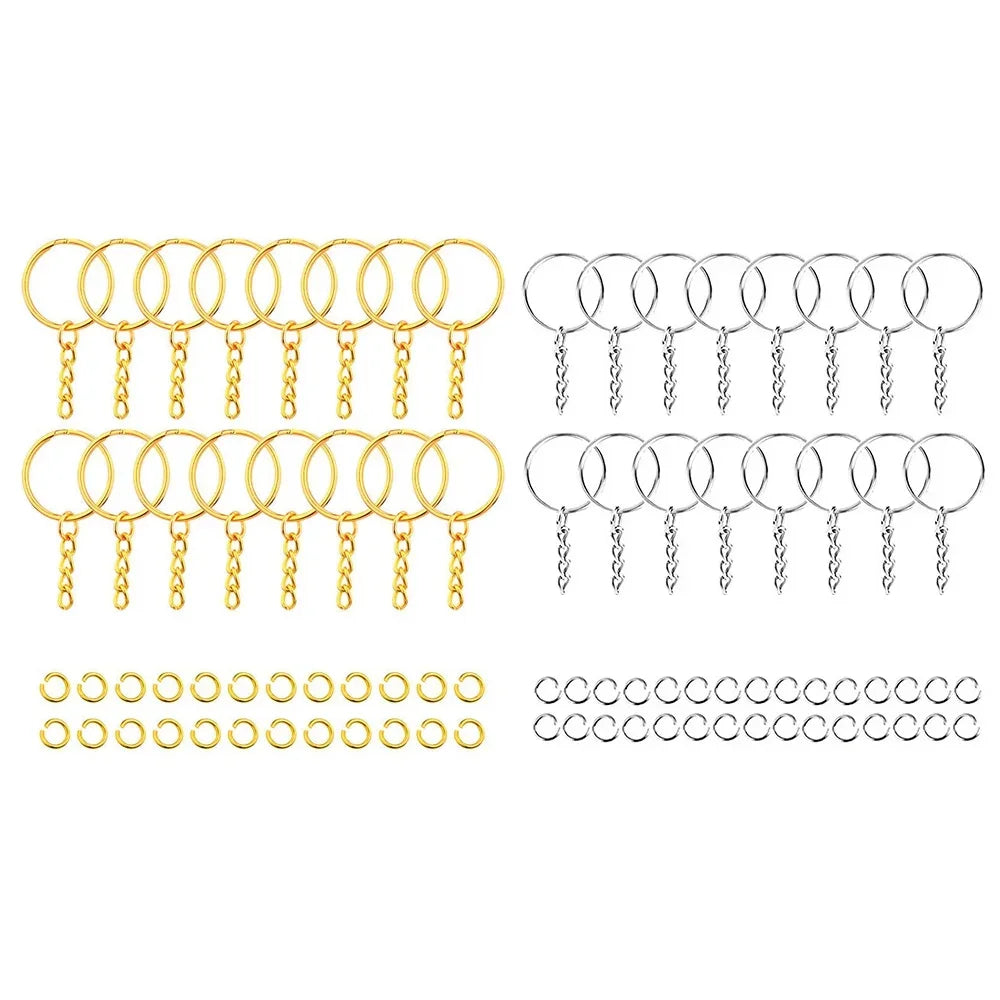 30pcs Silver Plated Metal Blank Keyrings & Carabiner Buckles Keychain Findings Set PLUSH 30PCS Silver Gold 6 cm