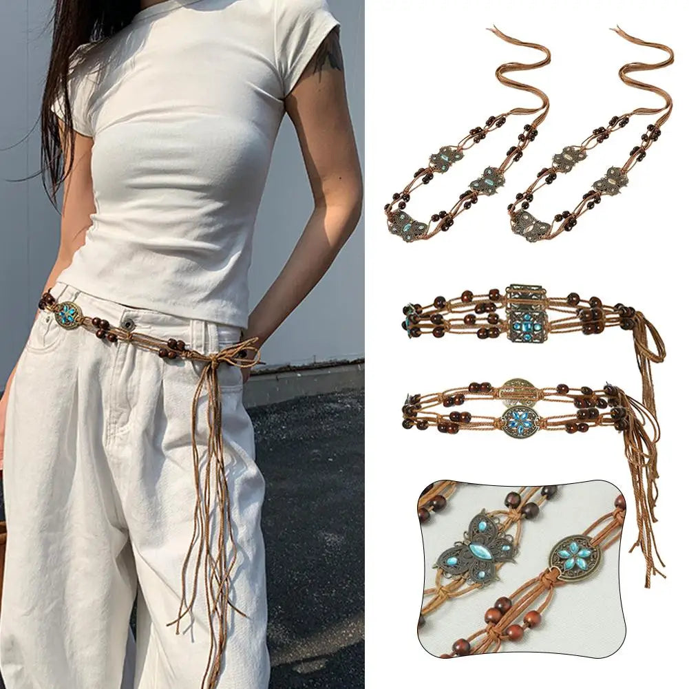 Vintage Bohemian Woven Waist Belt – Ethnic Boho Chain Woven Waist Belt PLUSH