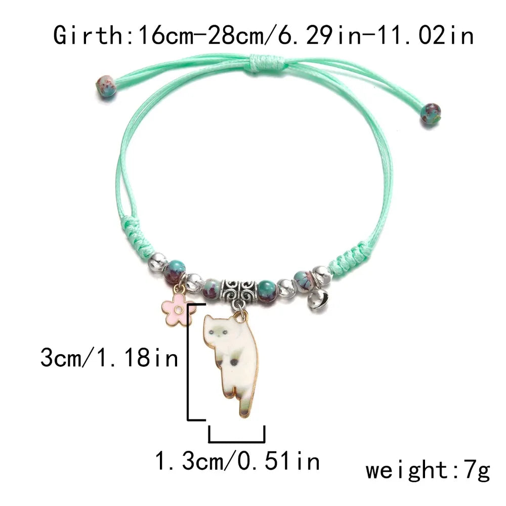 Colorful Cat String Bracelet – Handmade Woven Bead Jewelry Beaded String Bracelet PLUSH Style C
