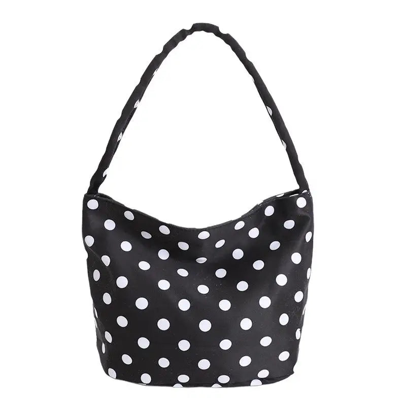 Oxford Cloth Polka Dot Tote Bag – Large Capacity Shoulder Bag Tote Shoulder Bag PLUSH Black