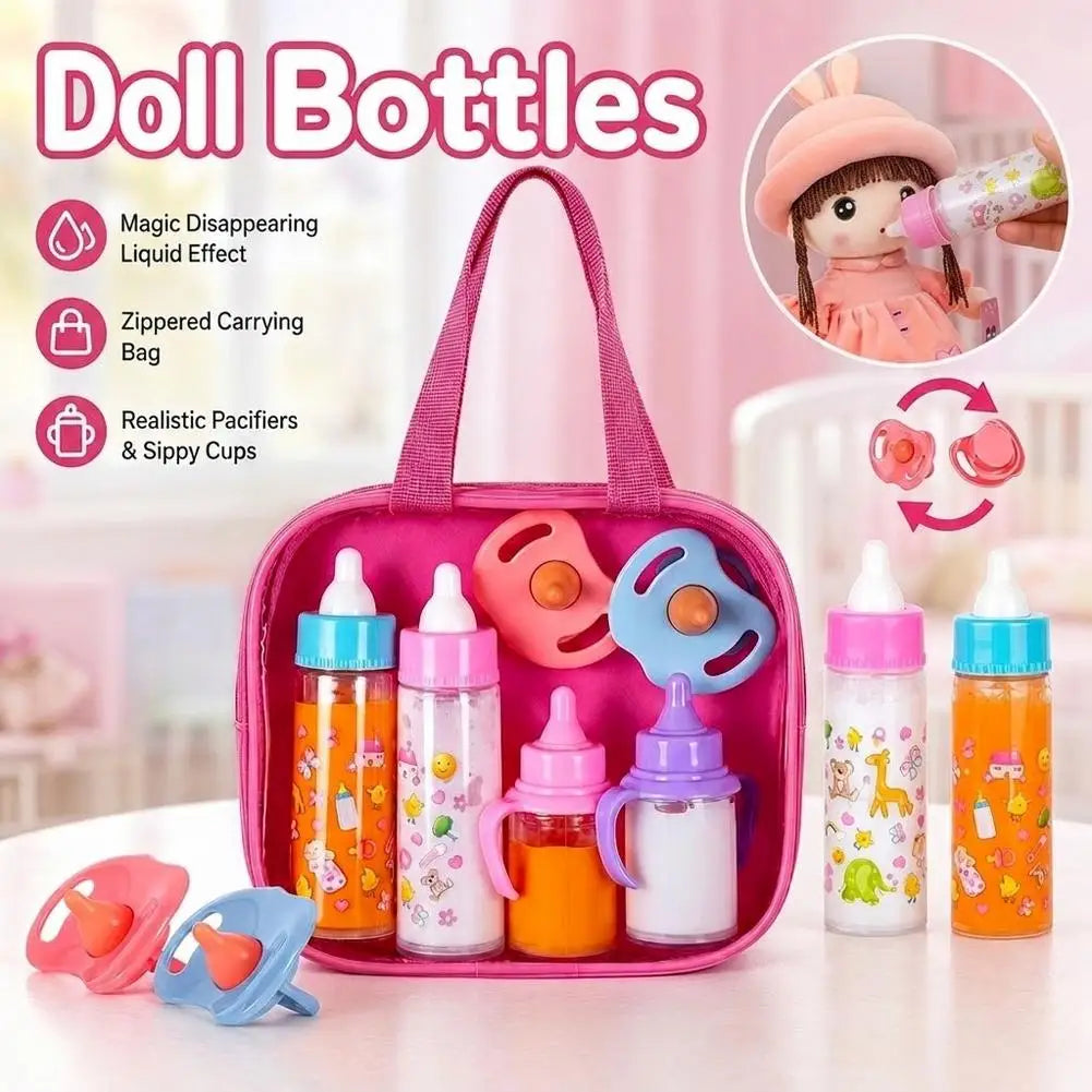 Baby Doll Feeding Bottle Set with Pacifier – 7pc Nursery Toy Doll Accessory Set PLUSH