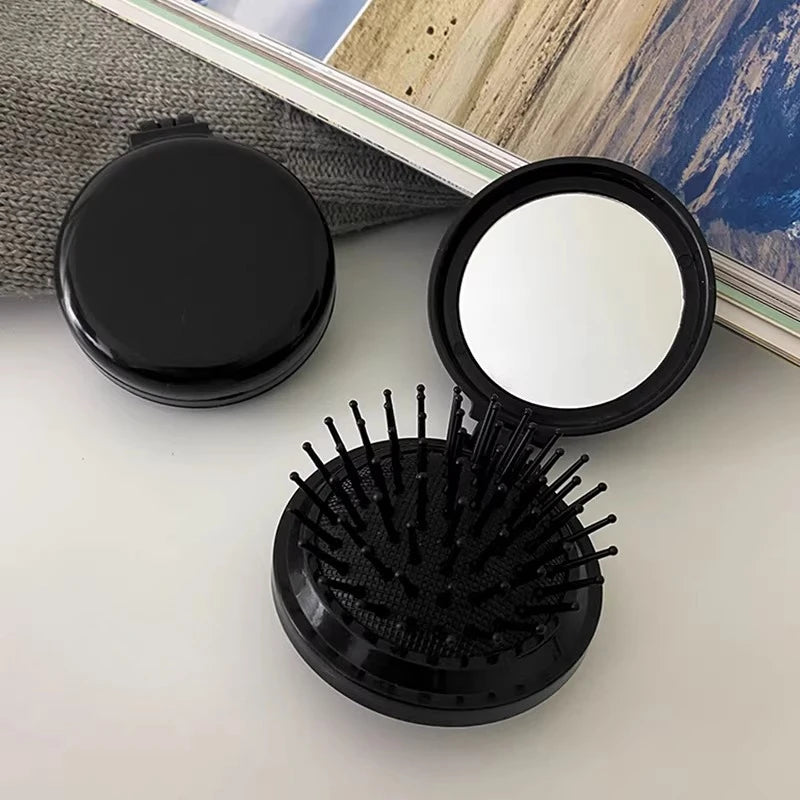 Mini Folding Hair Brush Comb with Mirror – Anti-Static Travel Folding Hair Brush PLUSH 1Pc