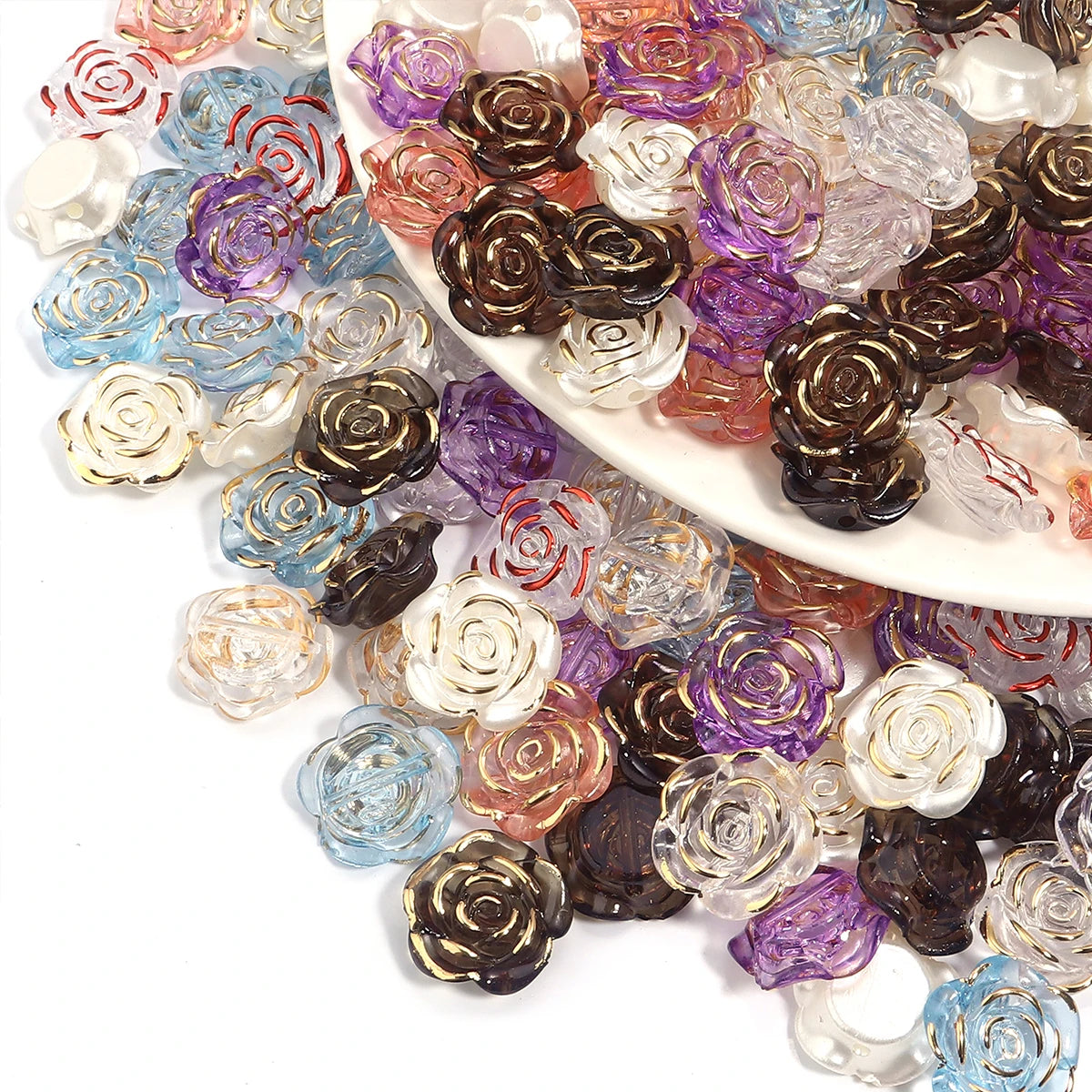 30pcs Resin Baroque Rose Beads Gold Border | DIY Jewelry Resin Jewelry Beads PLUSH