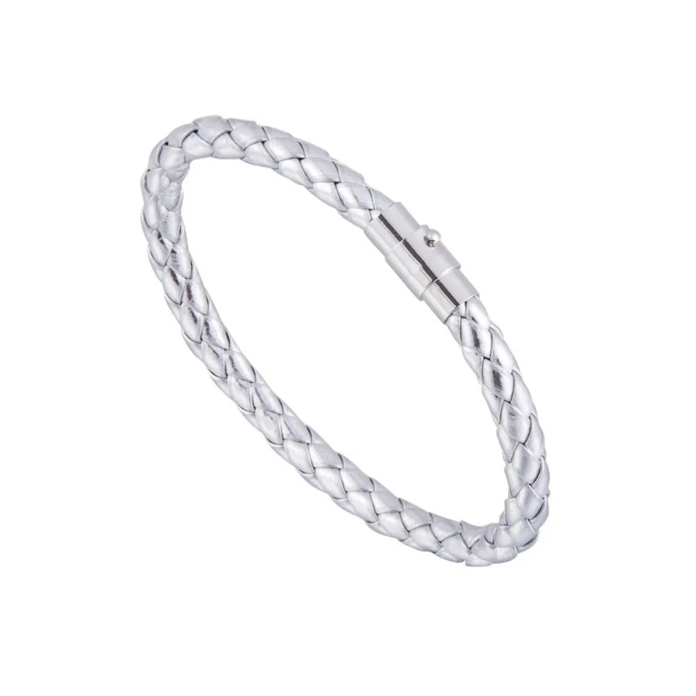 Braided Leather Bracelet Unisex Magnetic Clasp – Multi Colors Leather Cord Bracelet PLUSH silver