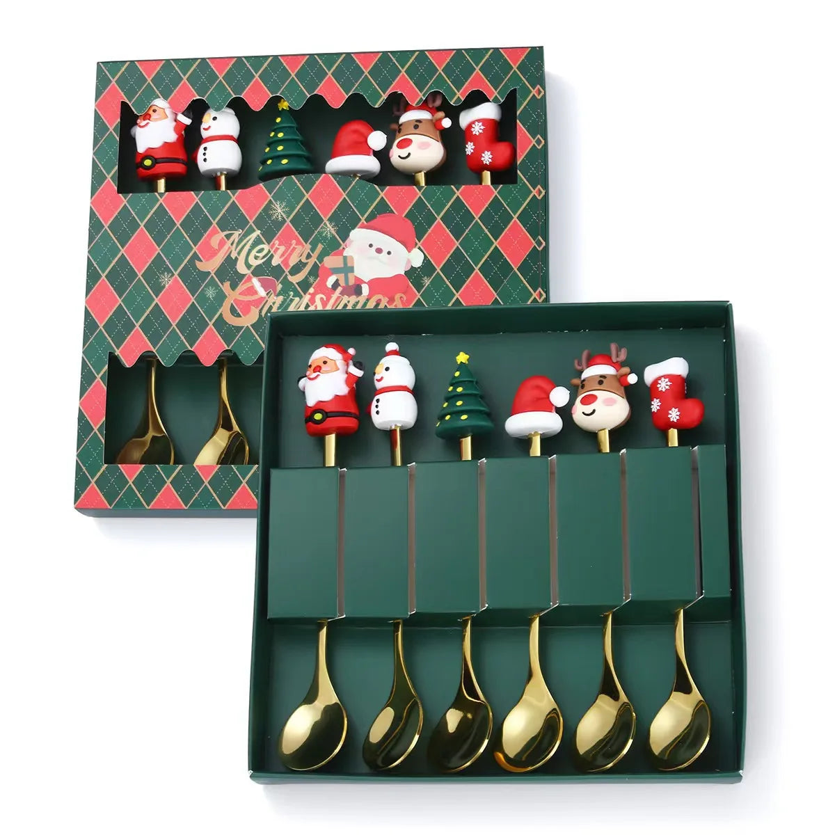 Christmas Santa Cartoon Spoon & Fork Tableware Gift Box Set Holiday Tableware Set PLUSH