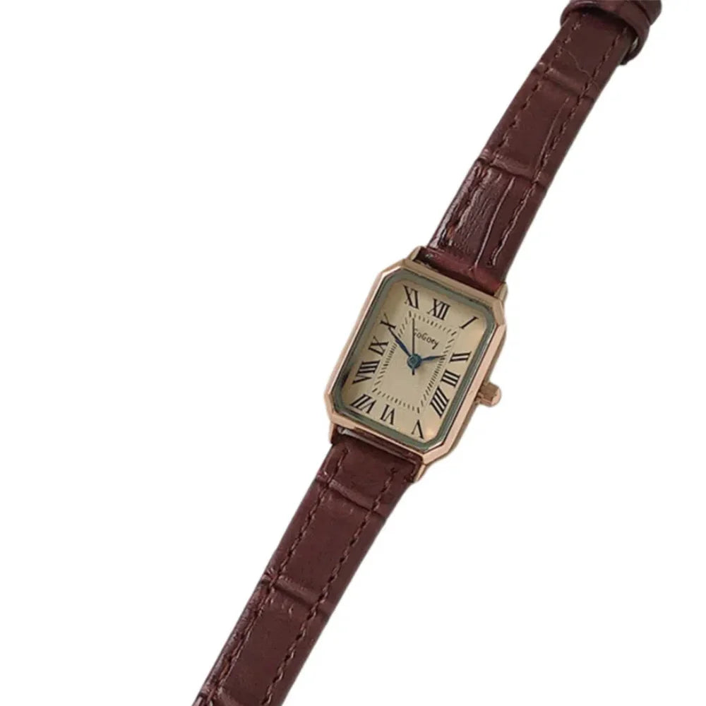 Elegant Women's Quartz Watch – Roman Numeral Leather Strap Ladies Quartz Watch PLUSH Coffee