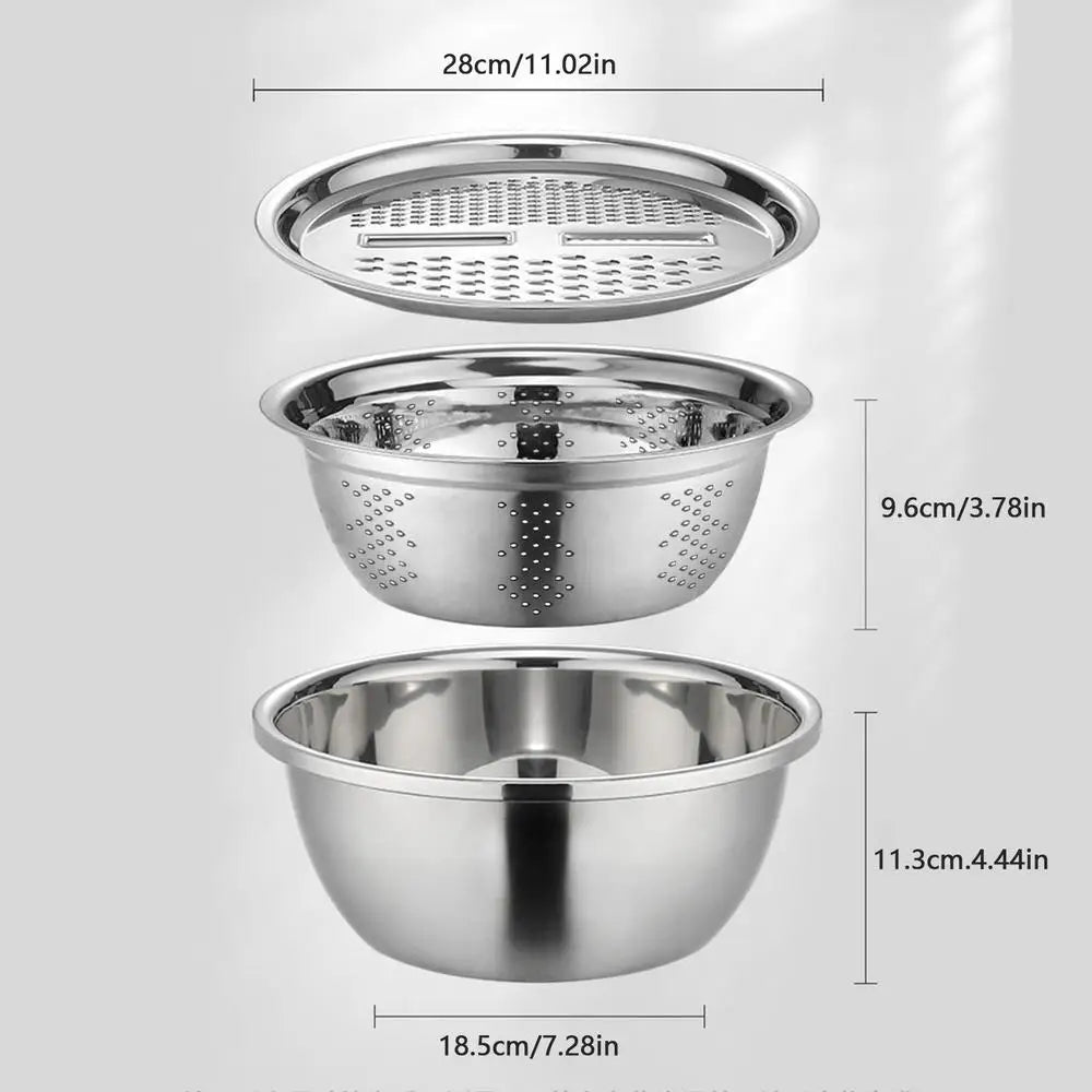 Stainless Steel 3-in-1 Mixing Bowl Set with Grater & Drain Basket Mixing Bowl Set PLUSH 26cm