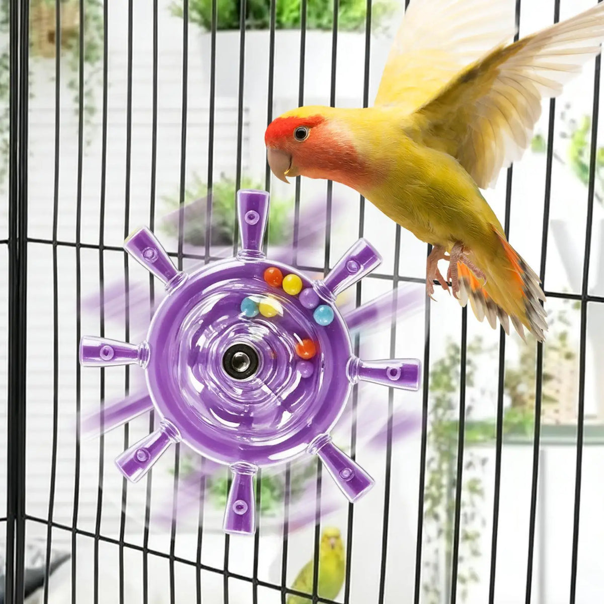 Interactive Parrot Rotating Windmill Cage Toy & Treat Dispenser Bird Cage Toy PLUSH