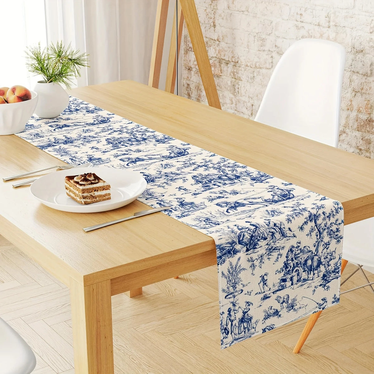 French Country Table Runner – Blue Retro Pastoral Print | 3 Sizes Table Runner PLUSH
