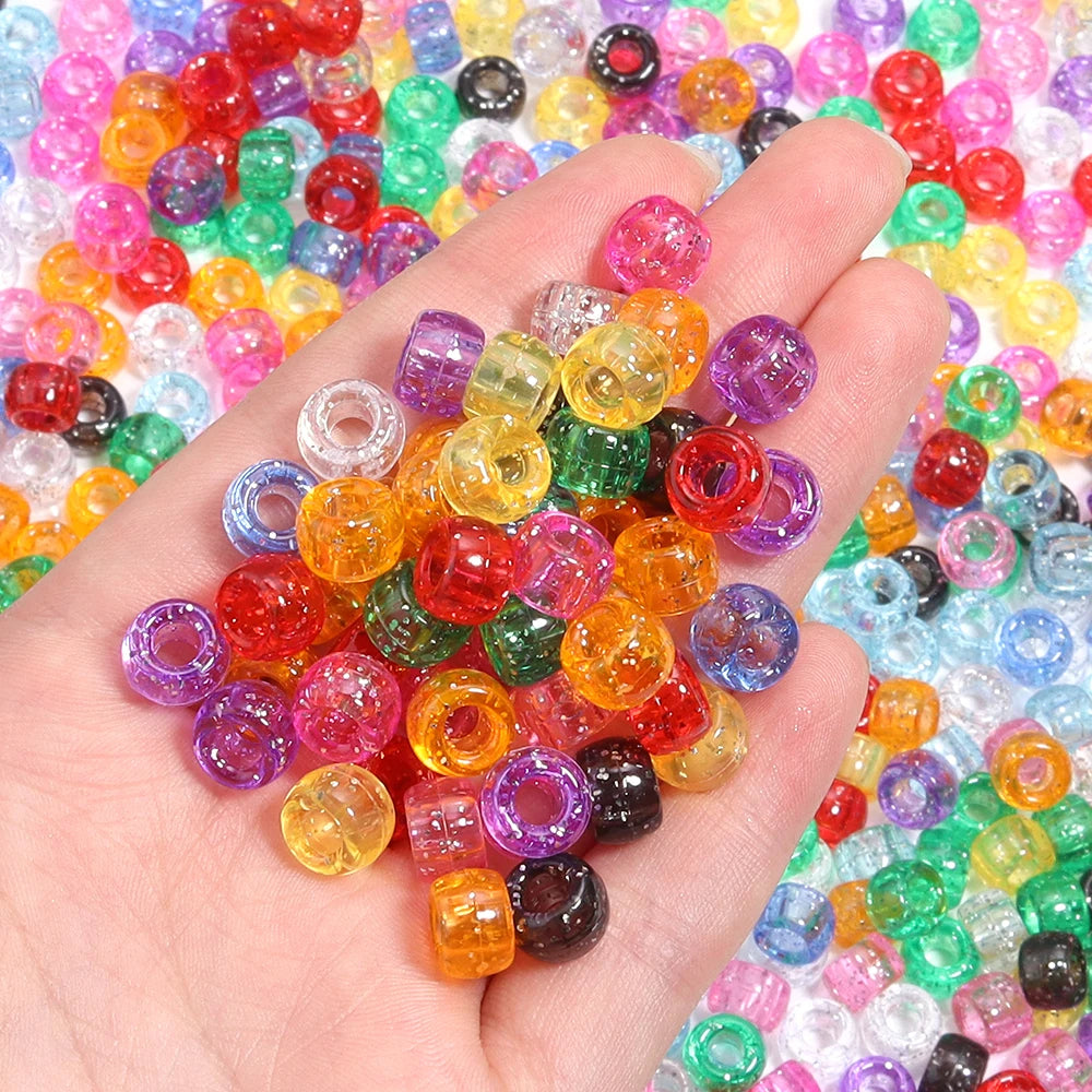 200pcs Glitter Big Hole Acrylic Pony Beads – DIY Jewelry Making Acrylic Pony Beads PLUSH