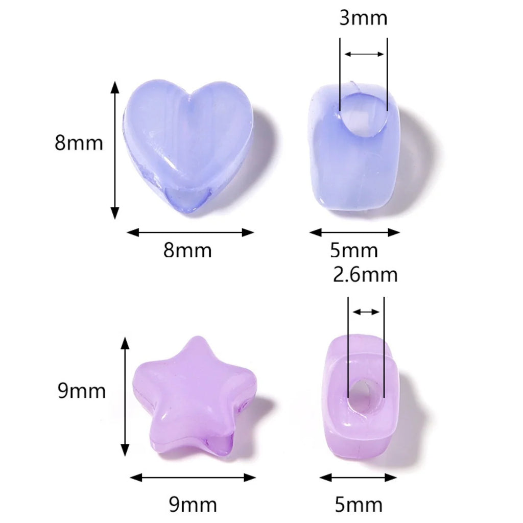 Jelly Color Star & Heart Big Hole Acrylic Beads – 100–500pcs Acrylic Spacer Beads PLUSH
