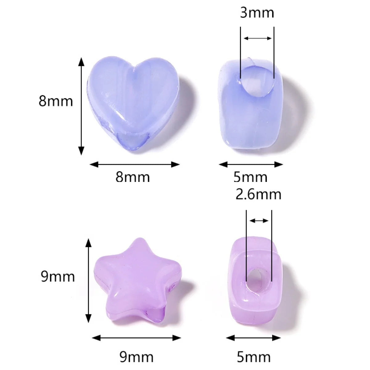 Jelly Color Star & Heart Big Hole Acrylic Beads – 100–500pcs Acrylic Spacer Beads PLUSH