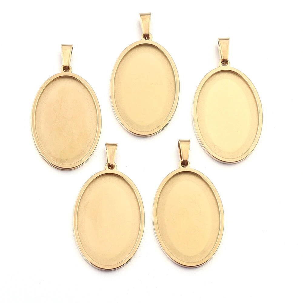 Stainless Steel Oval Bezel Pendant Trays | Cabochon Setting 2-5pcs Pendant Bezel Tray PLUSH Gold 20x30mm 5pcs