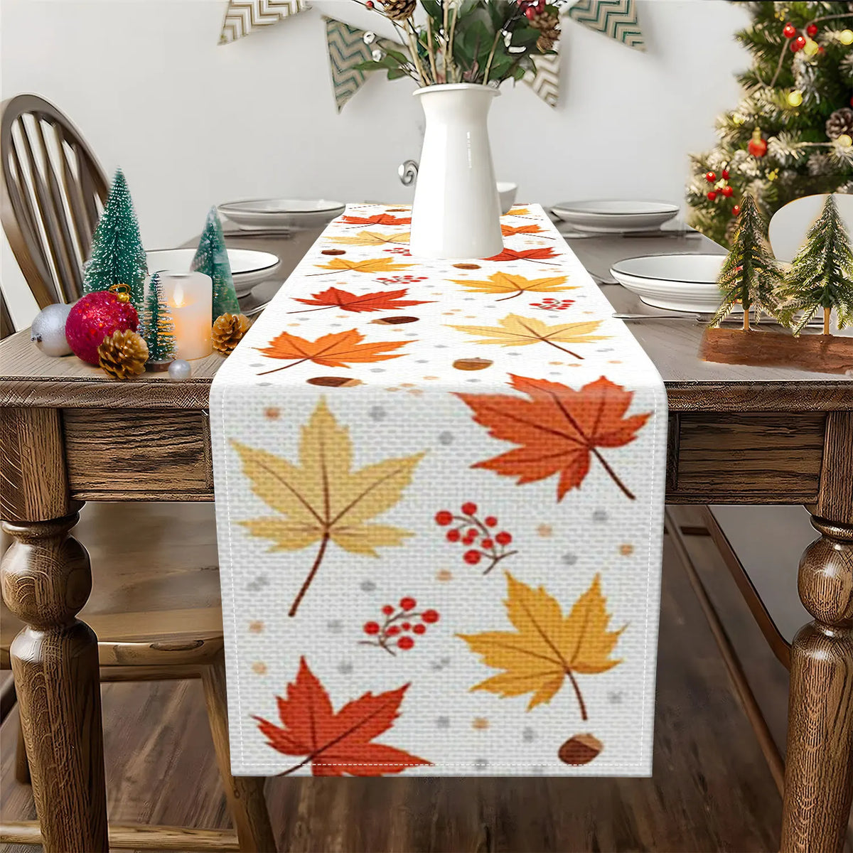 Autumn Maple Leaf Table Runner | Thanksgiving Fall Décor Seasonal Table Runner PLUSH