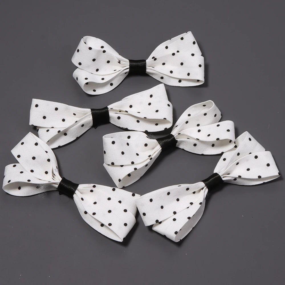 5pcs 15mm Polka Dot Pre-Tied Bows – DIY Craft & Hair Accessories Craft Bow Embellishments PLUSH white black