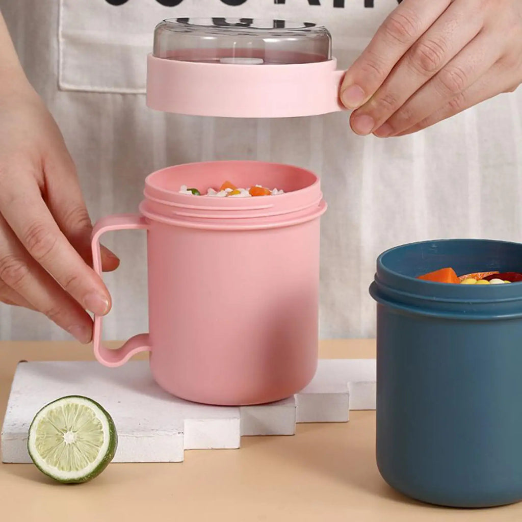 500ml Portable Breakfast Cup with Lid & Foldable Spoon Portable Food Container PLUSH