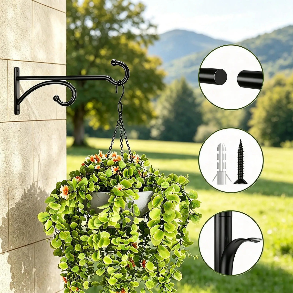2-Pack Vintage Iron Wall-Mounted Flower Pot Hook Holder Plant Wall Hook PLUSH