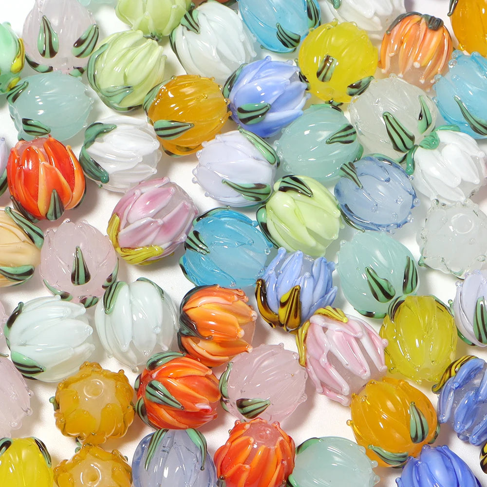 Tulip Lampwork Glass Spacer Beads – Multicolor DIY Jewelry Lampwork Glass Beads PLUSH