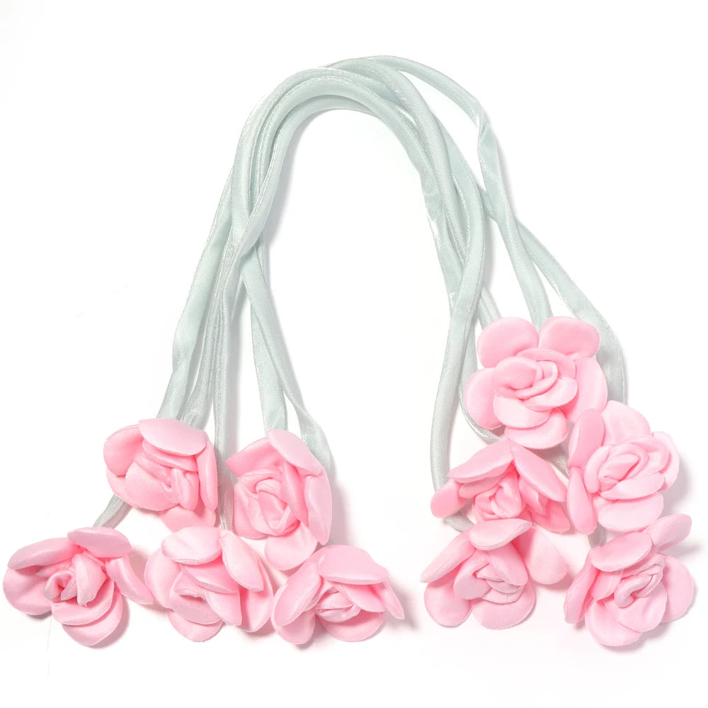 5pcs Satin Ribbon Rose Flower Strings – DIY Hair & Craft Decor Ribbon Flower Trim PLUSH pink