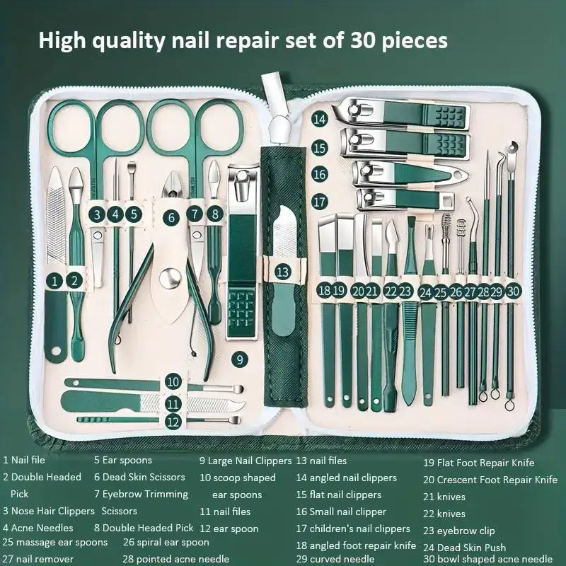 30-Piece Stainless Steel Manicure Pedicure Set | Travel Kit Manicure Pedicure Set PLUSH
