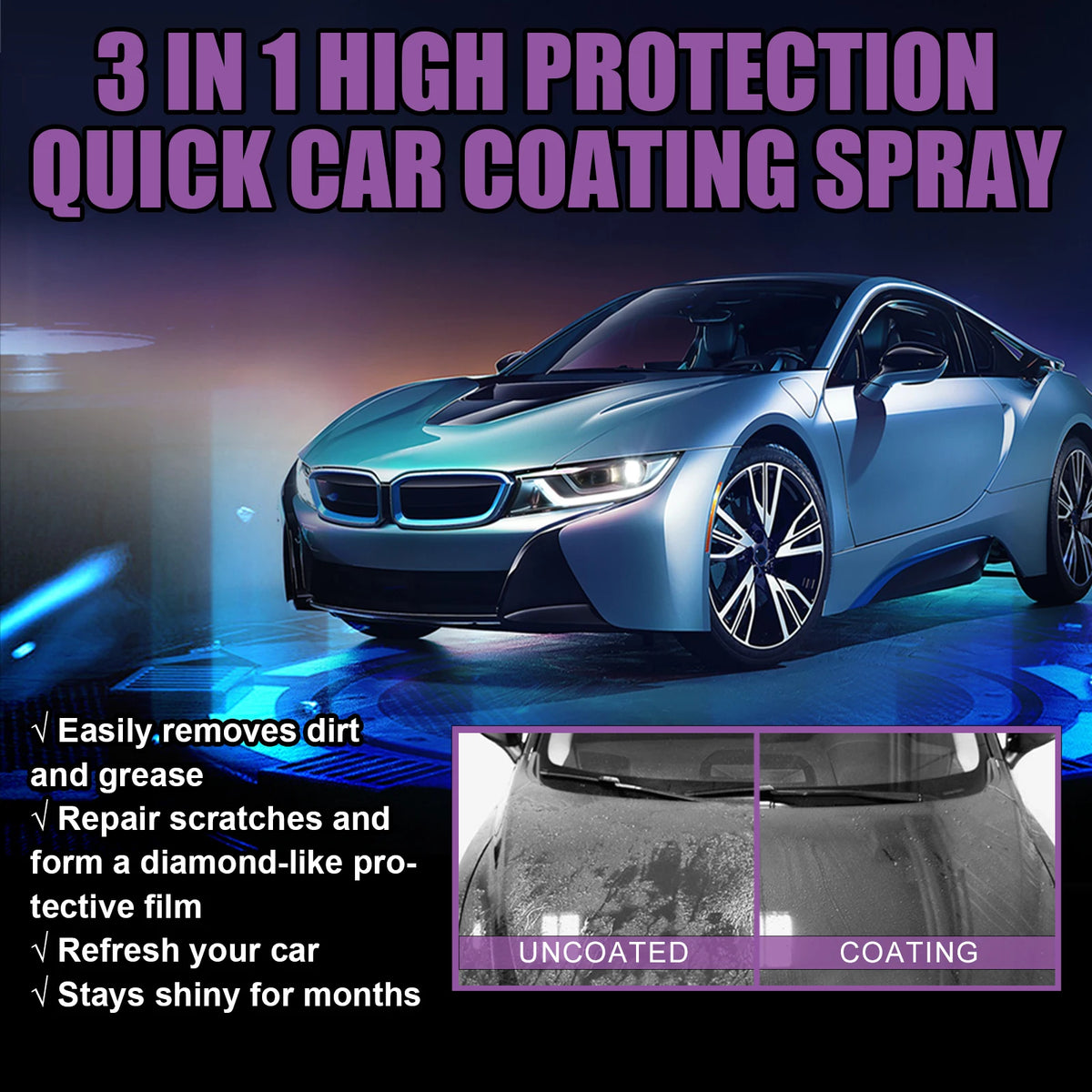 RayHong 3-in-1 Ceramic Coating Spray | Nano Car Paint Protection Ceramic Coating Spray PLUSH