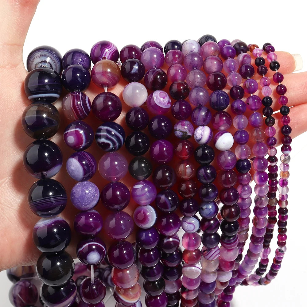 Purple Stripe Agate Beads 4–12mm | Natural Stone DIY Jewelry Natural Stone Beads PLUSH