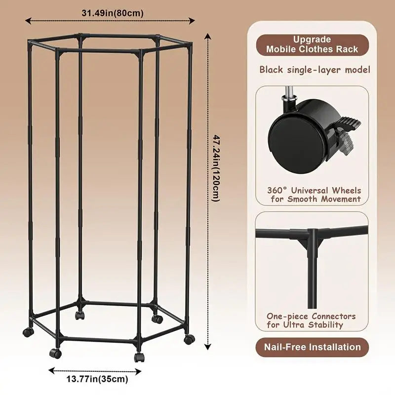 Hexagonal Rotary Clothes Rack – Freestanding Clothing Organizer Rotary Clothes Rack PLUSH
