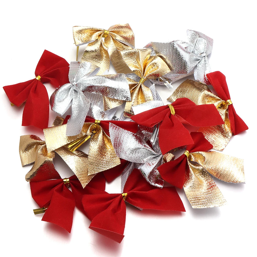 30pcs Handmade Fabric Ribbon Bows Gold Red DIY Gift Decor Decorative Ribbon Bows PLUSH mixed 5.5x5cm