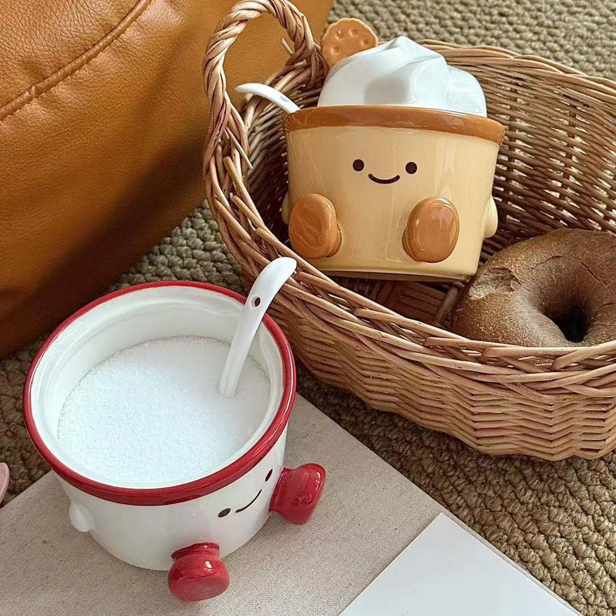 Cartoon Ceramic Condiment Jar with Lid & Spoon | Kitchen Storage Ceramic Condiment Jar PLUSH