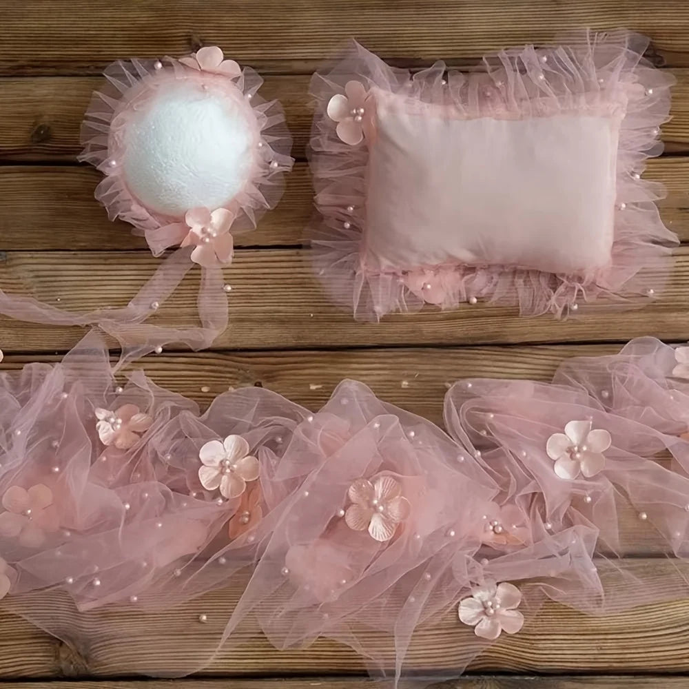 Newborn Photography Props – Lace Hat & Posing Pillow Set Newborn Photo Props PLUSH Pink Other