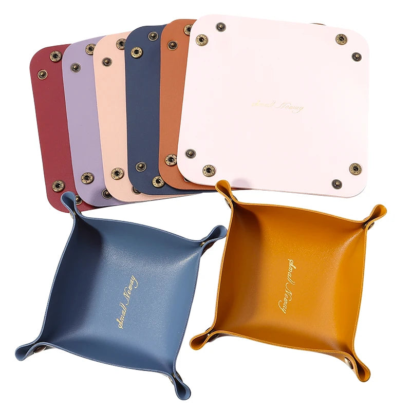 PU Leather Foldable Desktop Tray Organizer for Jewelry & Keys Foldable Desk Organizer PLUSH