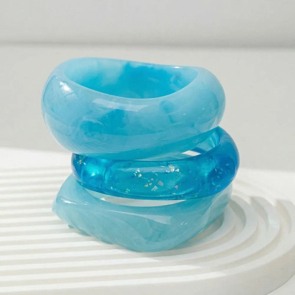Translucent Resin Bangles – Gradient Marbled Chunky Cuffs Resin Bangle Bracelet PLUSH Blue