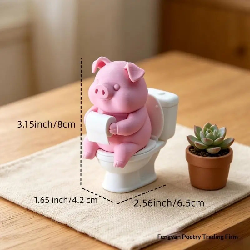 Cute Pig on Toilet Figurine – 3D Printed PLA Desk Ornament Decorative Figurine PLUSH 1pcs