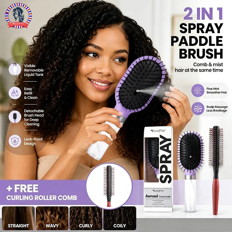 2-in-1 Spray Air Cushion Hair Brush – Detangling Curling Comb Spray Hair Brush PLUSH