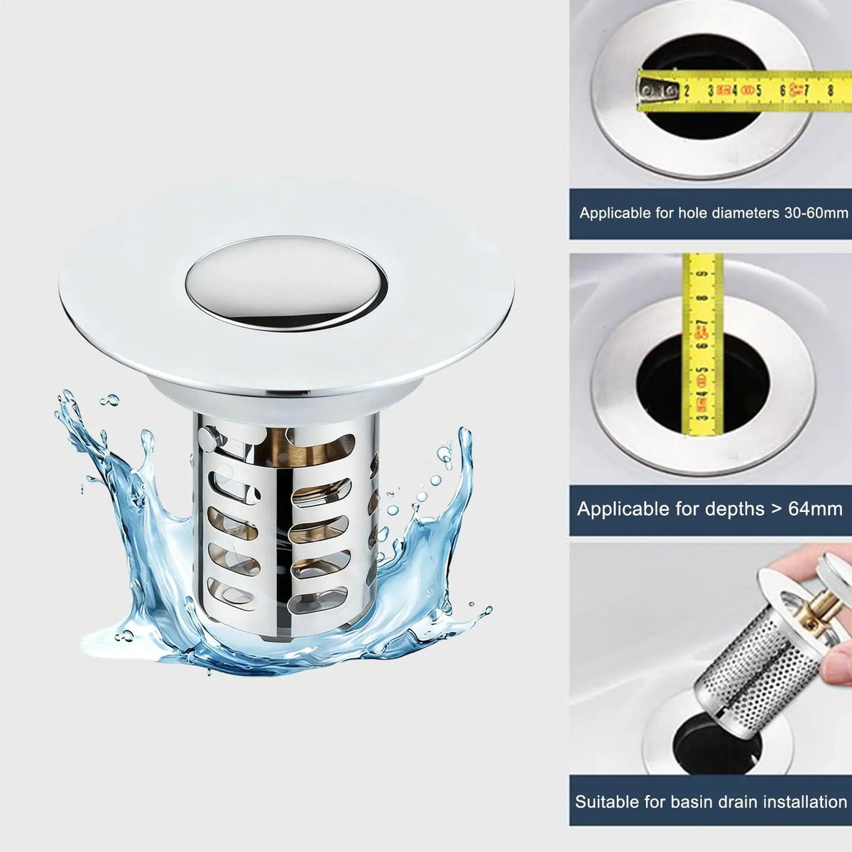 Pop-Up Sink Drain Strainer with Hair Catcher & Filter Sink Drain Strainer PLUSH