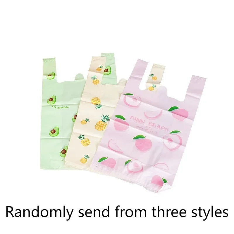 50/100pcs Fruit Print Plastic Gift Bags with Handles Plastic Gift Bags PLUSH Random color 20x36cm 50PCS