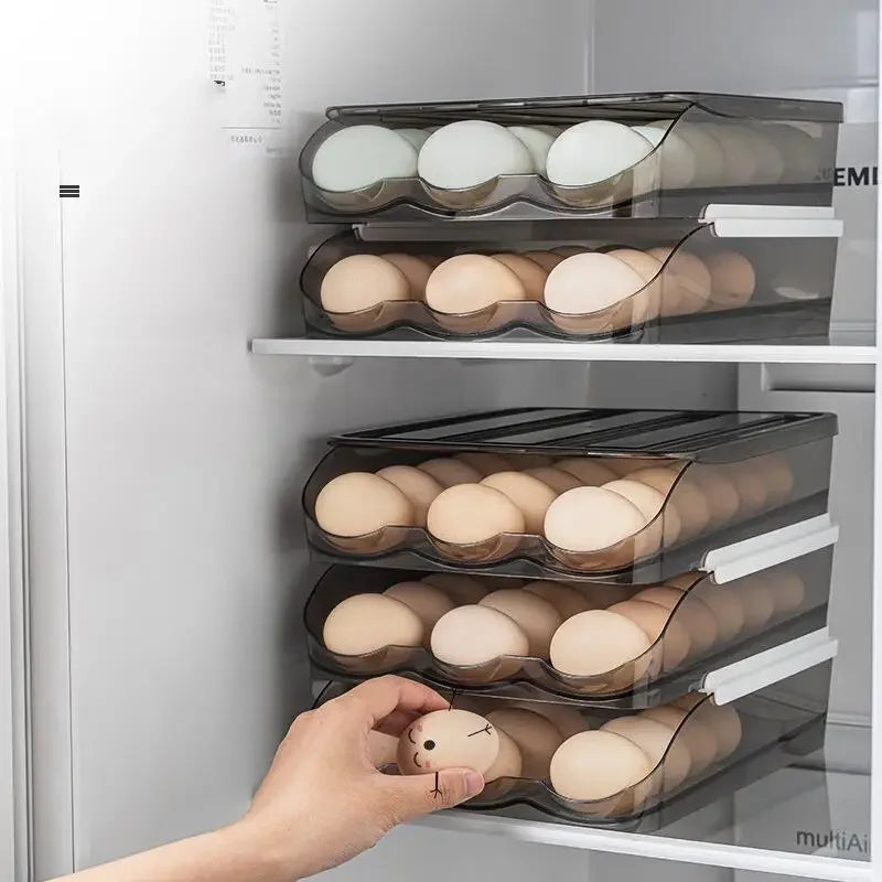 Automatic Slide Egg Organizer – 54-Egg Fridge Storage Box Egg Storage Organizer PLUSH