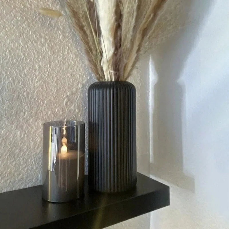 Striped Ceramic-Look Plastic Vase – Decorative Floral Display Decorative Vase PLUSH