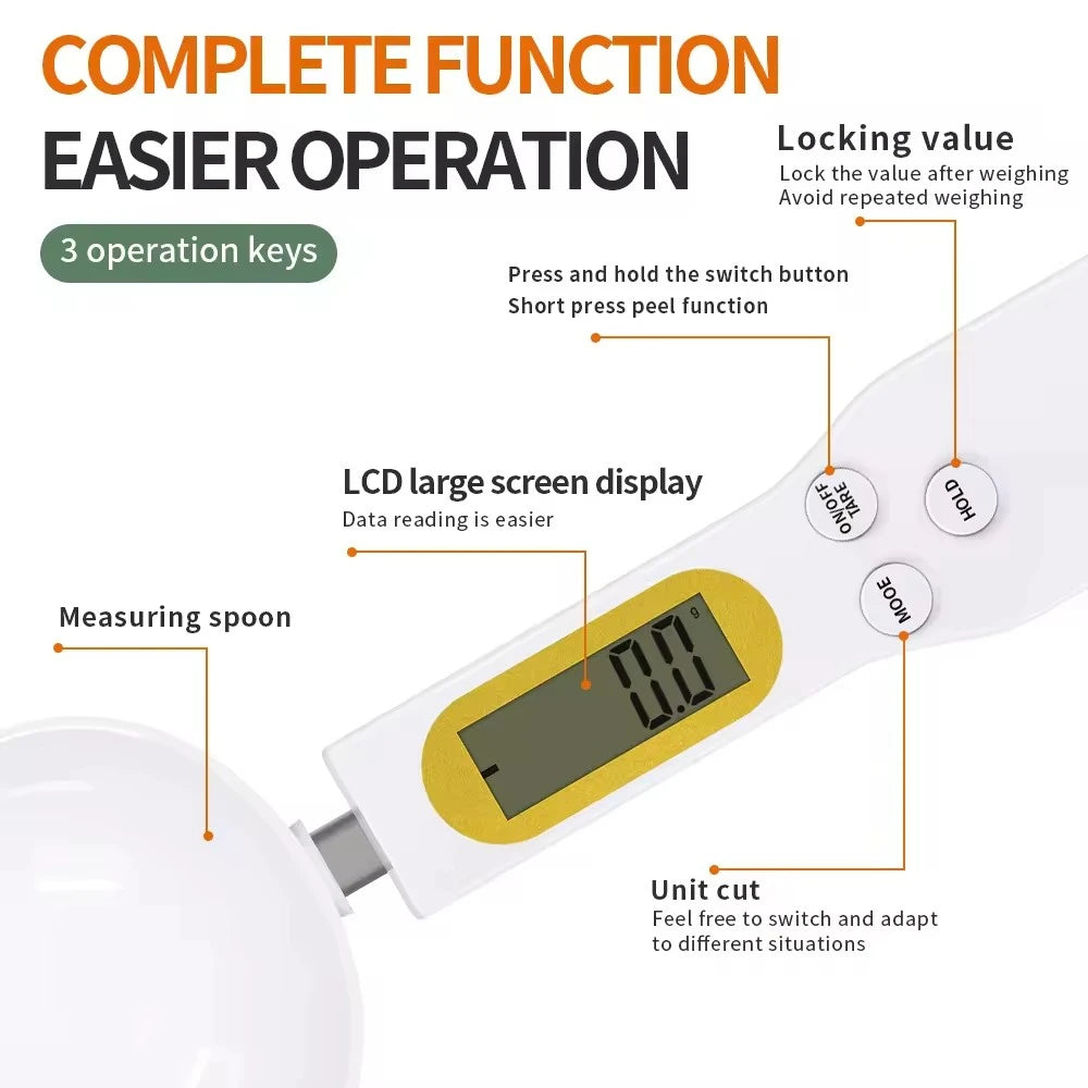 Digital Spoon Scale 0.1–500g LCD Kitchen Measuring Scale Digital Kitchen Scale PLUSH