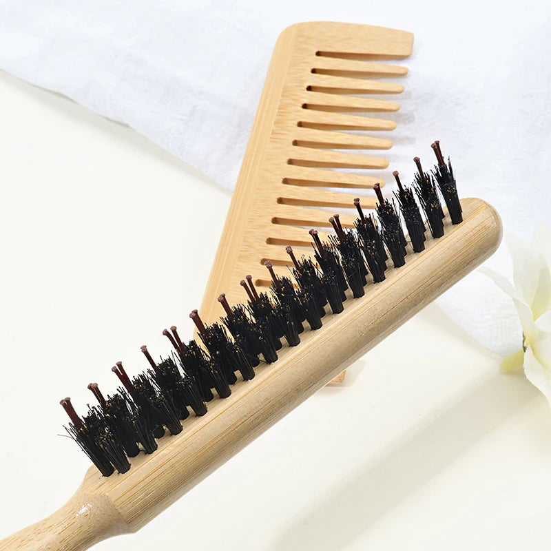 Three-Row Styling Brush & Natural Bamboo Comb Set – All Hair Hair Brush & Comb Set PLUSH