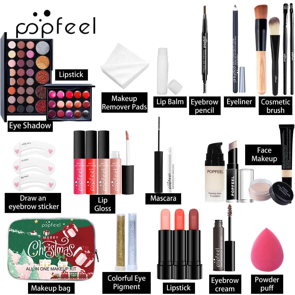 POPFEEL 27-Piece Holiday Makeup Set – Eyeshadow, Lipstick & More Makeup Gift Set PLUSH