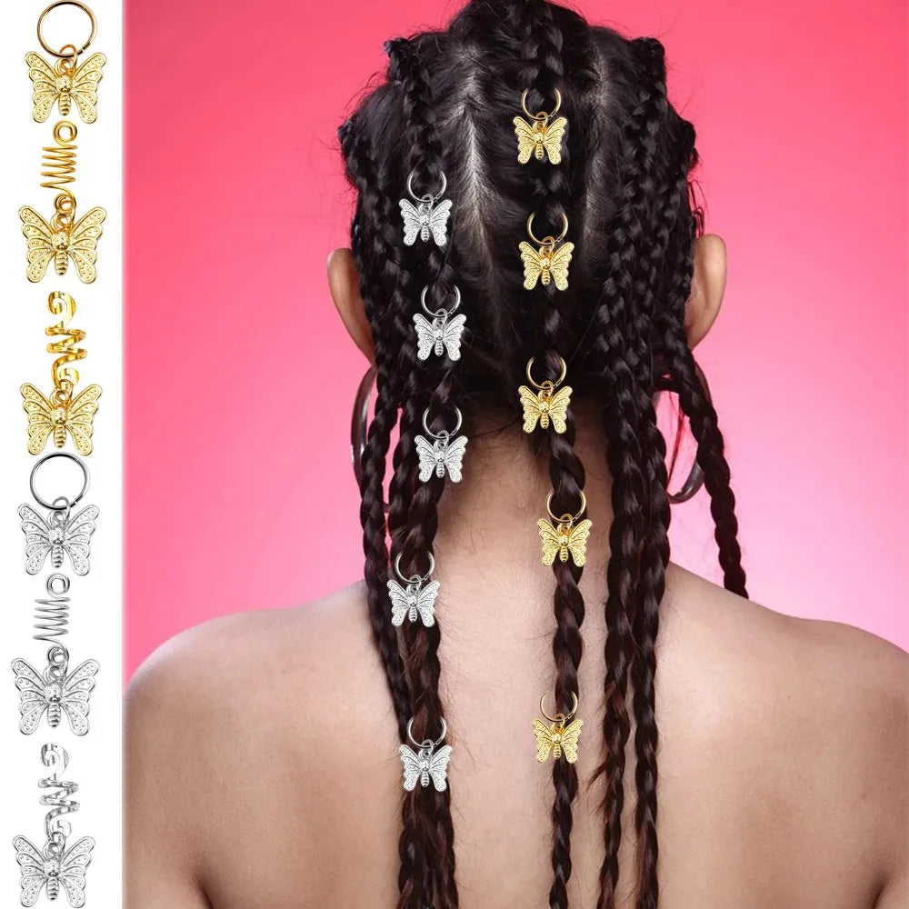 Golden Butterfly Dreadlock Beads Hair Rings – 10pcs Set Dreadlock Hair Beads PLUSH