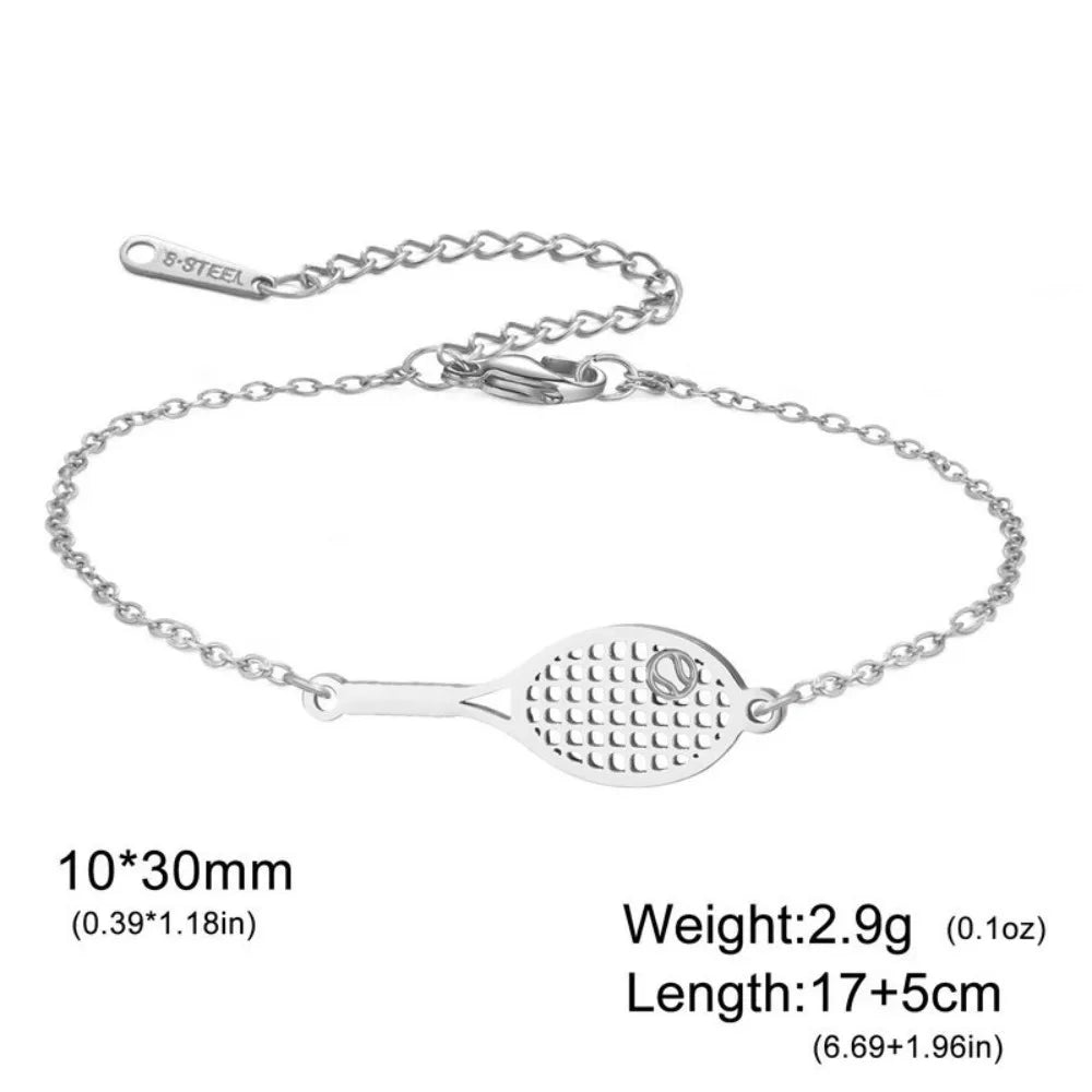 Tennis Racket Bracelet – Stainless Steel Sport Bangle Sport Chain Bracelet PLUSH Style 1