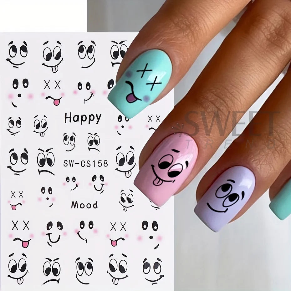 Cartoon Expression Nail Art Stickers 2pcs – DIY Decals Nail Art Stickers PLUSH