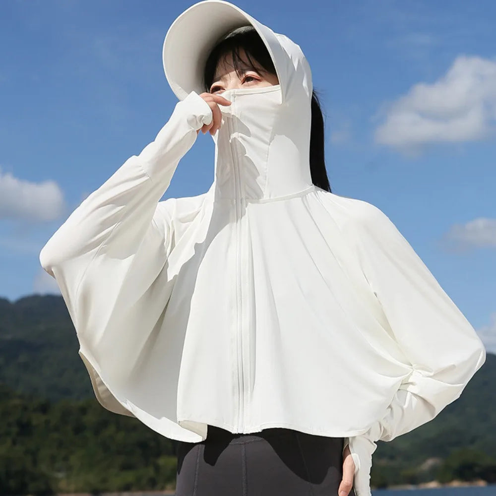 Women's UV Protection Ice Silk Hoodie – Sun Cover Jacket Sun Protection Hoodie PLUSH White