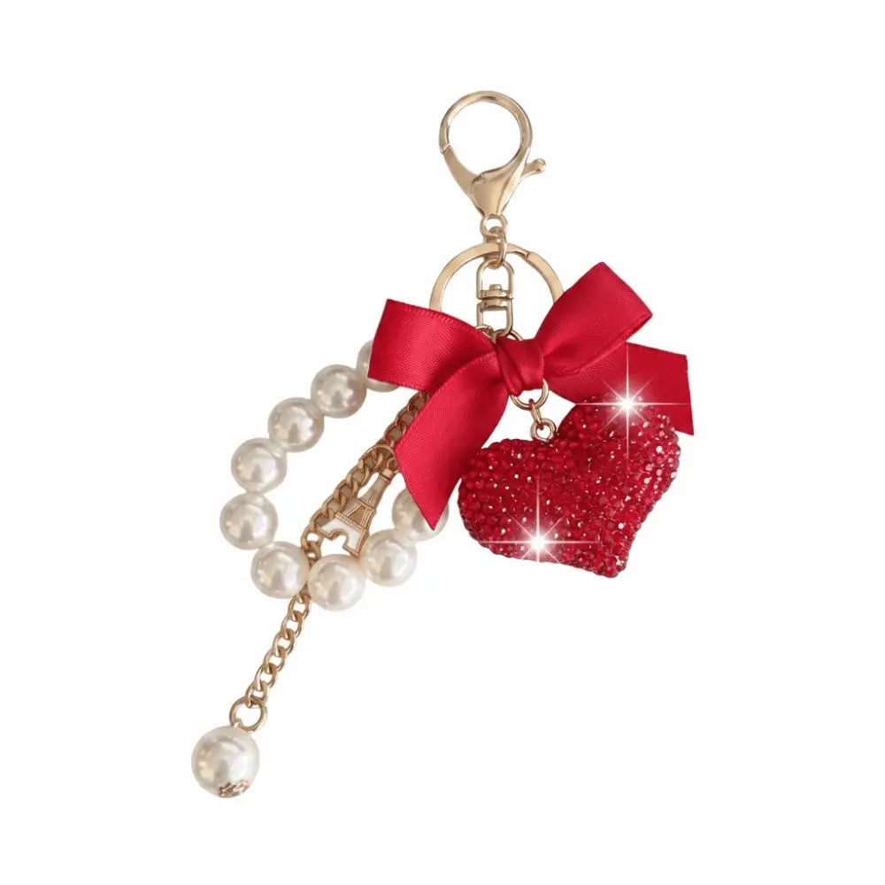 Pearl Bowknot Heart Keychain – Handmade Alloy Bag Charm Bag Charm Keychain PLUSH